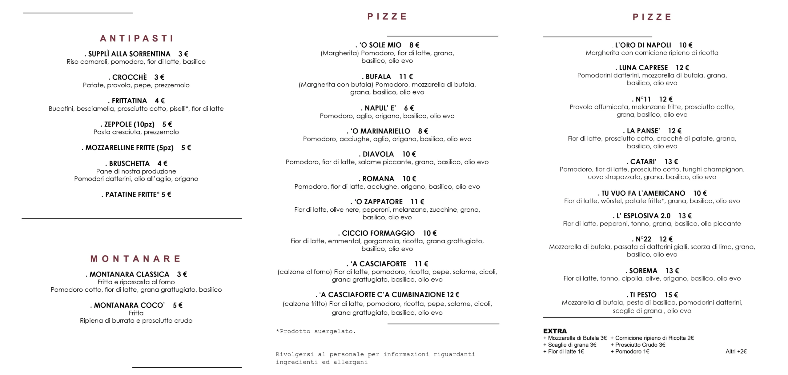 menu pizzeria oro di napoli osita lido roma